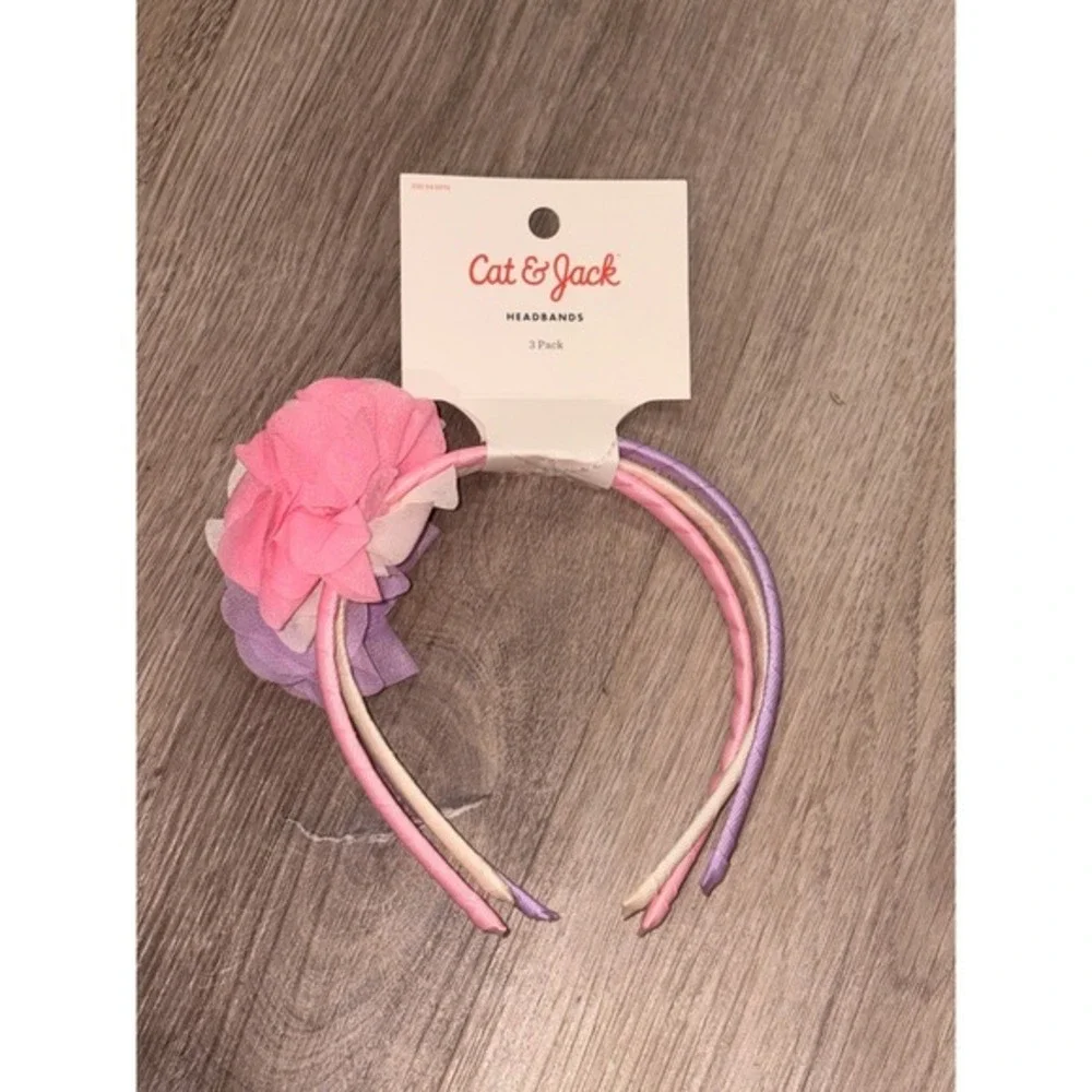 Cat & Jack Kids 3 Pack Floral Headbands Pink Purple Cream Chiffon Flower New